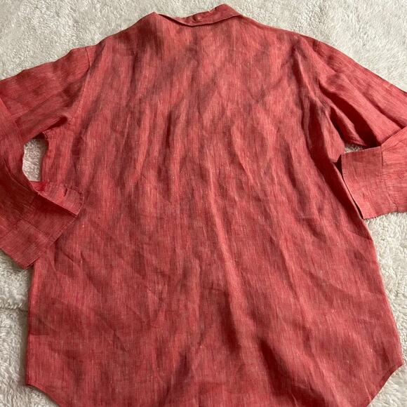 Ellen Tracy Linen Women's Red Button Up Blouse Roll Tab Sleeve S Business Casual - Picture 3 of 7